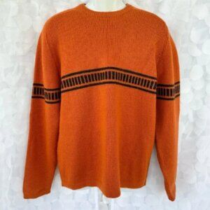 Vintage 90’s J Crew Men’s Large Orange Striped 100% Wool Sweater crew neck NEW